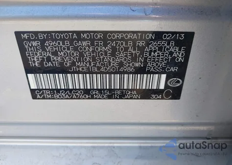 2013 Lexus Gs 350 из США, поврежденный, VIN JTHCE1BL4D5014986